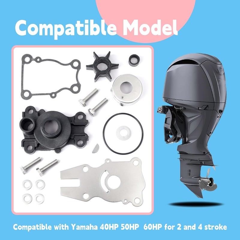 GLOXTED 63D-W0078-01-00 63D-44311-00-00 Water Pump Impeller Kit with Housing Compatible with Yamaha 40 50 60 HP for 2 or 4 Stroke Outboard for Sierra 18-3415 18-3434 Replace 63D-W0078-00-00 63D-W0078-0A-00 - Image 3